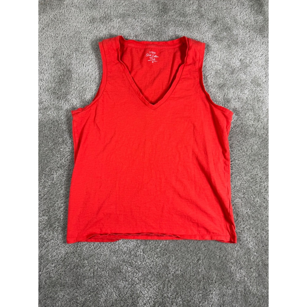 J.Crew Slub Cotton Tank Top Red V-Neck Sleeveless Shirt Womens Small